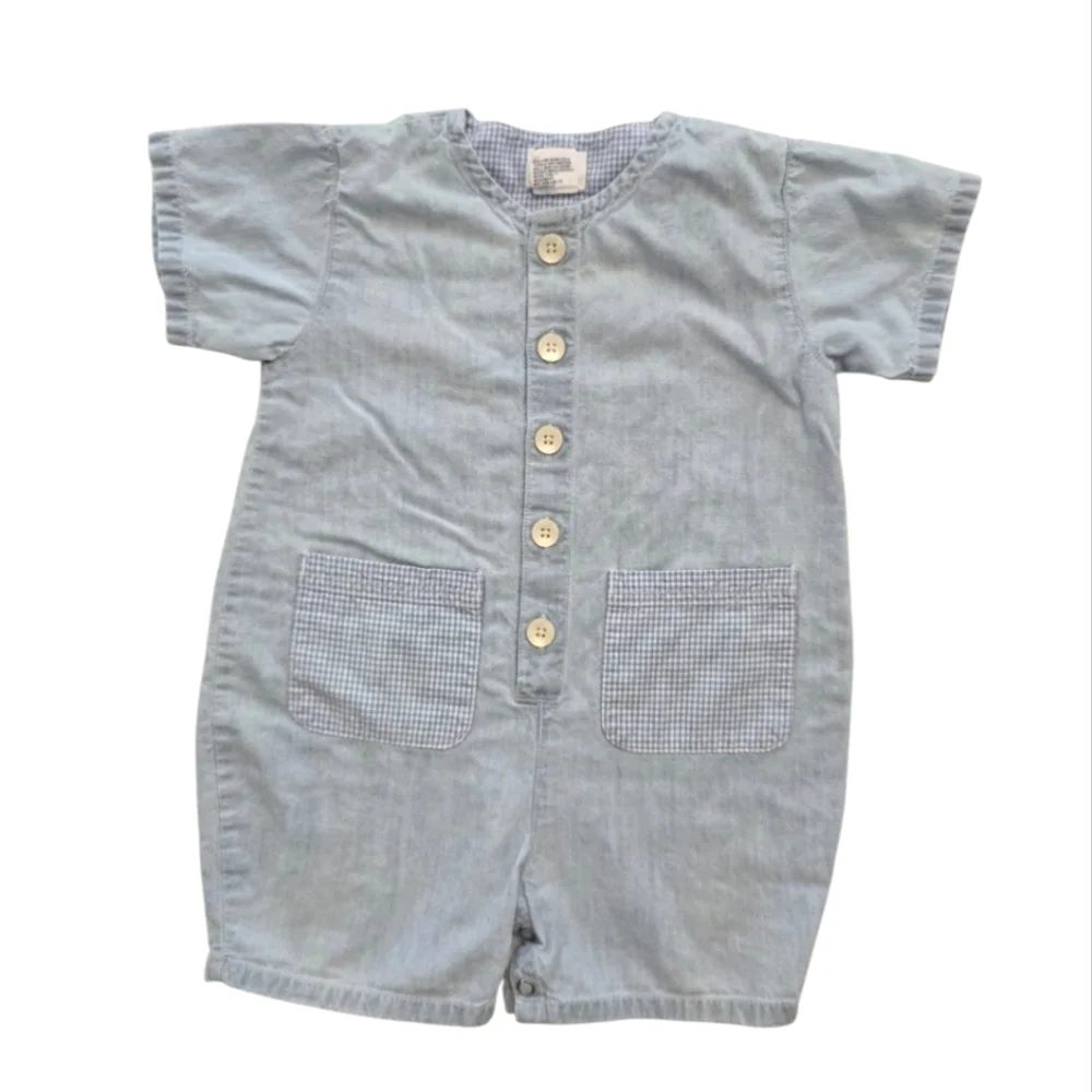 Y2k Baby Gap Light Blue Button-Up Shorts Cotton Romper